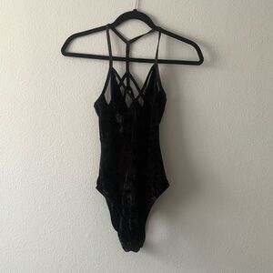 Velvet and mesh bodysuit